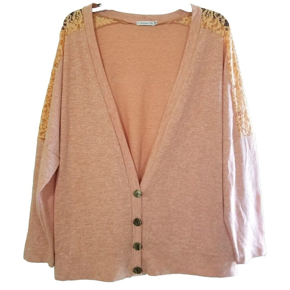 Z Avenue USA Womens Cardigan Orange 3XL Button Front Lace Plus‎ Size